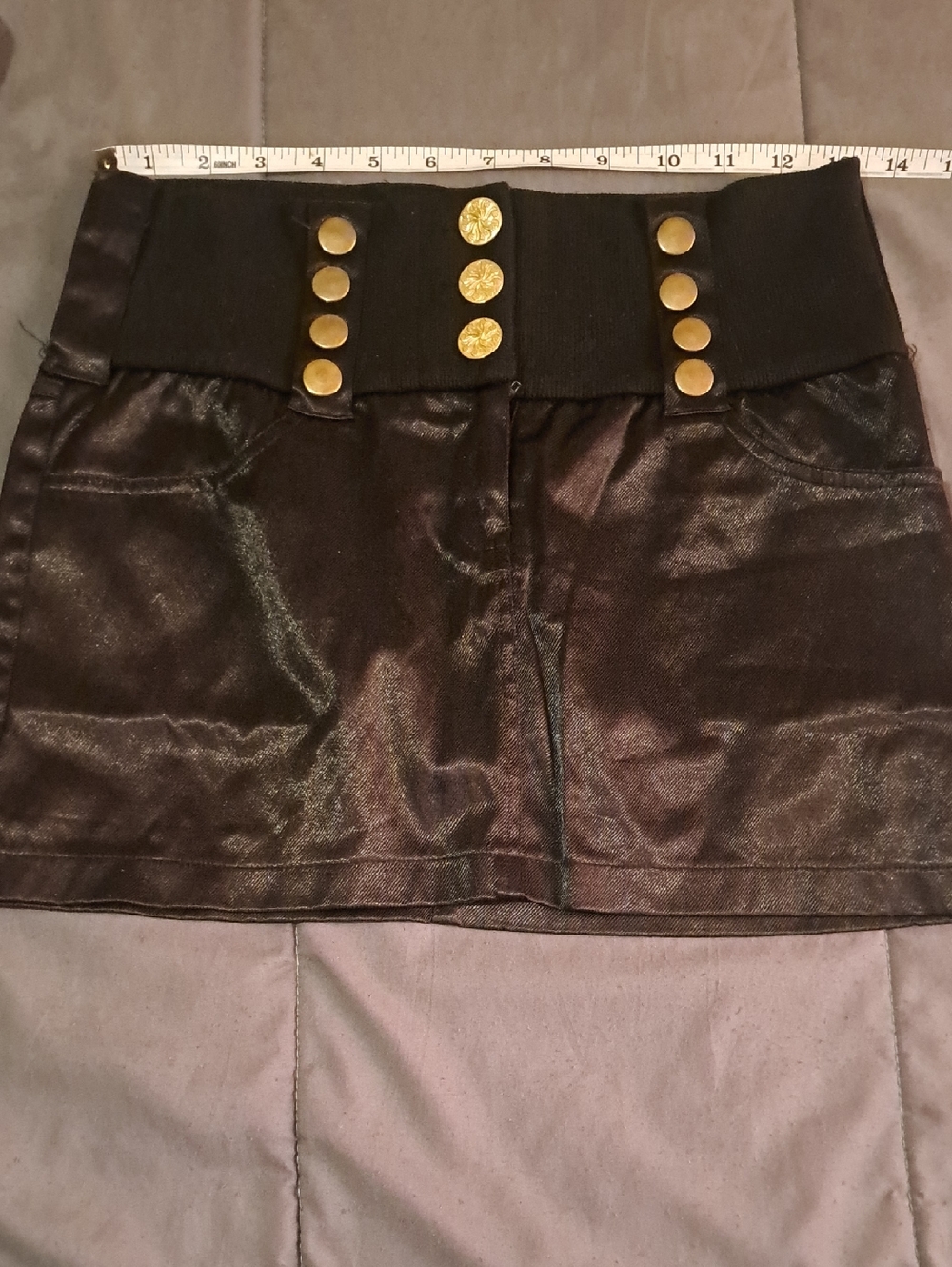 💣SLY- Black Mini Skirt with Gold Button Detailing stylish back star buttons